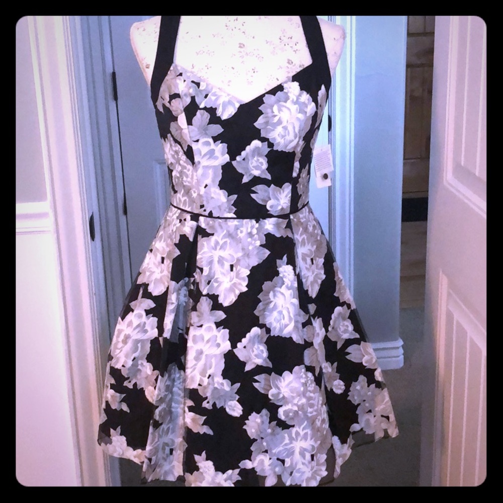 Aidan Mattox black & silver floral dress